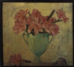 Rosa Tulpen In Gruner Vase by Kolo Moser