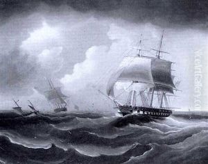 A Frigate Sailing With The Wind by Henry Moses