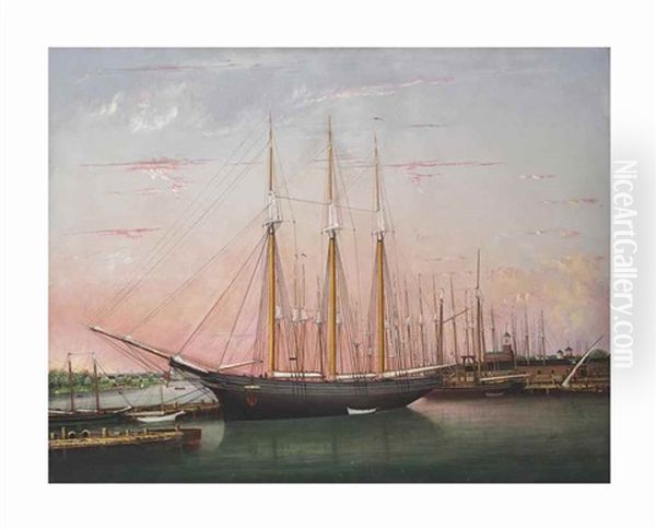 The Schooner Charles Carroll On The Piscataqua From The North End Of Noble's Bridge, Portsmouth, New Hampshire, 1875 - view 1