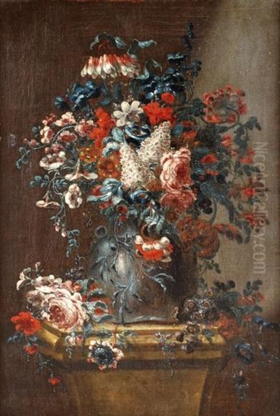 Still Life Studies Of Flowers In Vases On A Ledge - view 1