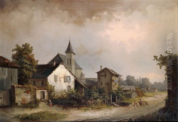 Dorfansicht Mit Einem Pferdefuhrwerk - view 1