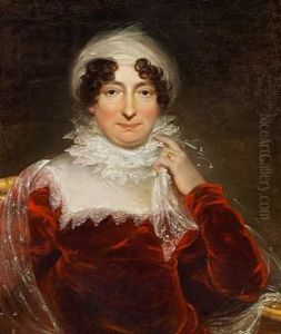 Elegant Dame I En Rod Velourkjole Med Hoj Kniplingskrave by Gustave Henry Mosler