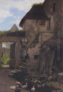 Farmyard With Ducks by Gustave Henry Mosler