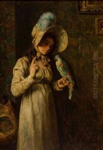 Girl With Parrot by Henry Mosler