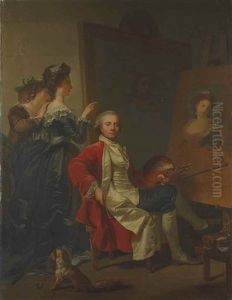Portrait De Jean-laurent Mosnier (1743-1808) Dans Son Atelier, Avec Ses Filles by Jean Laurent Mosnier