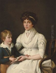 Portrait Of Lady, Seated, Half-length, Reading With Her Son by Jean Laurent Mosnier