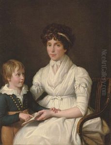 Portrait Of Lady, Seated Reading With Her Son by Jean Laurent Mosnier