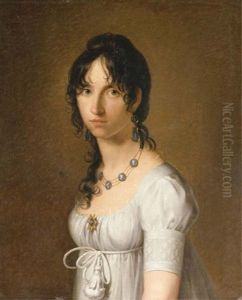 Portrait Of The Honorable Mrs. Pelham In A White Dress And Wearing Cameo Earings, A Necklace And Brooch