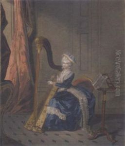 A Young Woman Playing A Harp In An Interior A Young Woman Playing A Harp In An Interior