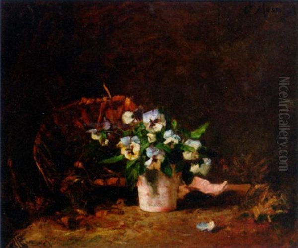 Pansies In A Vase, A Basket Beyond - view 1