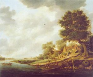 Fluslandschaft Mit Einem Bauernhof by Jacob van Mosscher