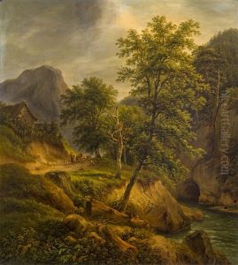 Shepherds With Their Flock In Mountain Landscape