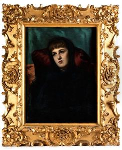 Portrat Einer Dame Vor Grunblauem Fond Portrat Einer Dame Vor Grunblauem Fond