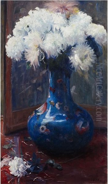 Chrysanthmums In A Cloisonne Vase - view 1