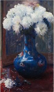 Chrysanthmums In A Cloisonne Vase by George Mosson