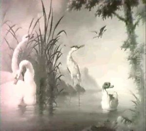 Shore Birds Among The Reeds by Ludwig August Most