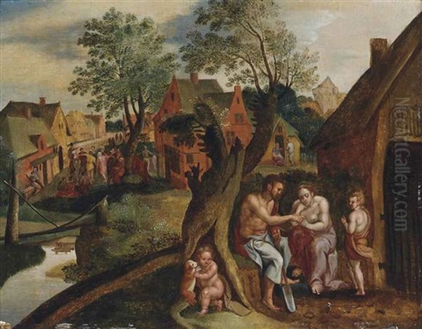 Adam And Eve After The Fall, With Cain And Abel, A Village Beyond - view 1