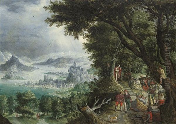An Extensive Mountainous Landscape With The Predication Of Saint John The Baptist - view 1