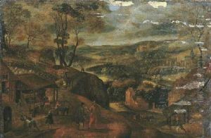 Autumn: An Extensive Landscape With The Vendange by Gillis Mostaert the Elder