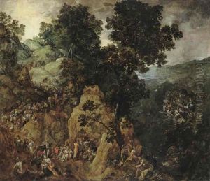 The Isrealites' Flight Form Egypt To The Promised Land, With Pharaoh's Army Engulfed By The Red Sea by Gillis Mostaert the Elder