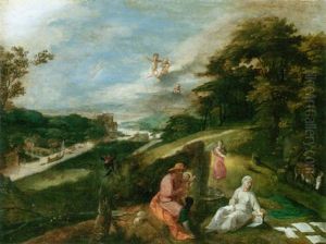 The Rest On The Flight Into Egypt by Gillis Mostaert the Elder