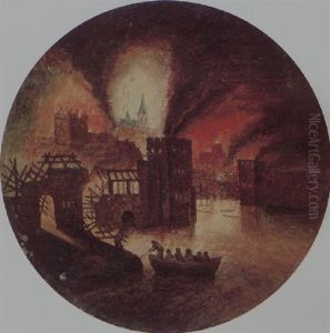Townsfolk Fleeing In A Rowing Boat From A Burning Town