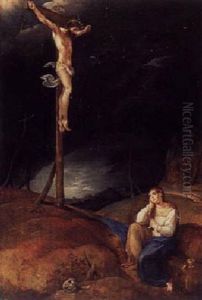 The Crucifixion With Mary Magdalen In Penitence by Gillis Mostaert the Elder