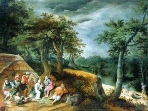A River Landscape With The Rest On The Flight Into Egypt And Soldiers Attacking A Traveller On A Path Beyond