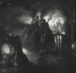 The Cumean Sibyl Throwing A Cake To Cerberus by Gillis Mostaert the Elder