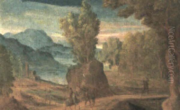 Wooded Landscape With Travellers On A Road - view 1