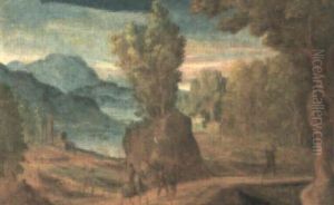 Wooded Landscape With Travellers On A Road by Gillis Mostaert the Elder