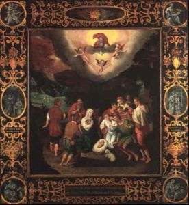 L'adoration Des Bergers Entouree D'un Encadrement Peint A Decor De Six Medaillons Represantant Les Evangelistes ... L'adoration Des Bergers Entouree D'un Encadrement Peint A Decor De Six Medaillons Represantant Les Evangelistes ...