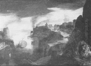 Lot And His Daughters Fleeing Sodom
