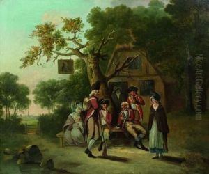 Militaires Et Jeunes Femmes Devant L'auberge by William Redmore Bigg