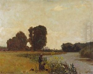 Boys Fishing On A River by Thomas Edwin Mostyn