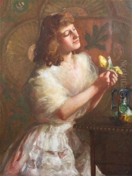 Young Woman Holding Yellow Tulips - view 1