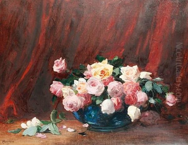 Still Life Of Roses In A Blue Bowl - view 1