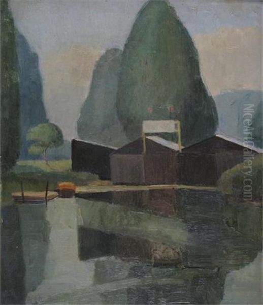 A River Landscape With A Boathouse - view 1
