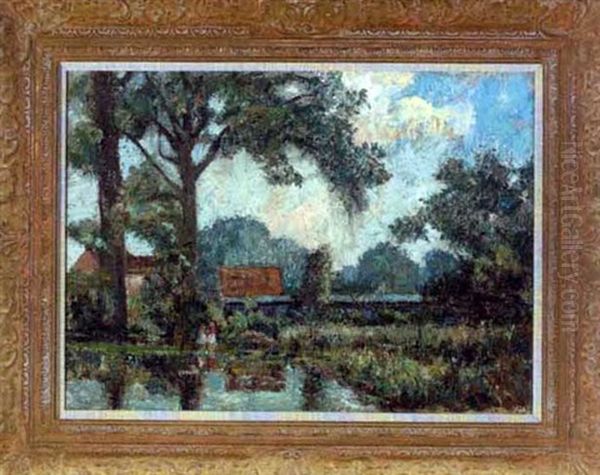 Figures By A Cottage Near The Lake - view 1