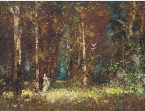 Figures In A Woodland Glade by Thomas Edwin Mostyn