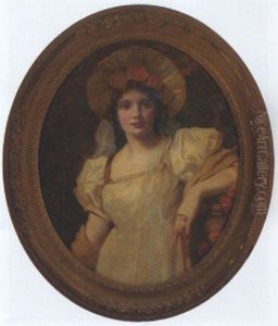 Portrait Of A Lady In A Cream Dress And Bonnet by Thomas Edwin Mostyn