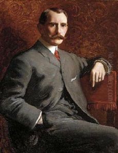 Portrait Of Stanley Dawson In A Grey Suit, In An Interior by Thomas Edwin Mostyn