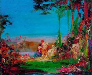 Figures In A Sunny Garden by Thomas Edwin Mostyn