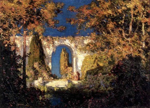 An Idyllic Landscape With Figures By An Archway In The Distance - view 1