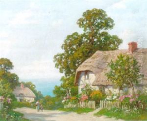 Figures Before A Thatched Cottage