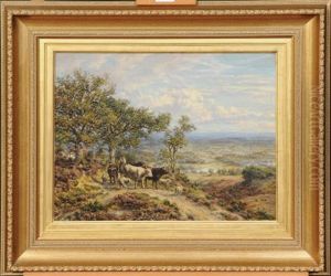 A Farmer Driving Cattle And Sheep by George William Mote