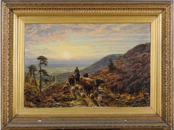A Herdsman On An Upland Track At Sunset - view 1