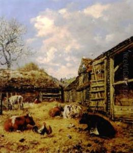 Farmyard Scene With Cattle And Chickens