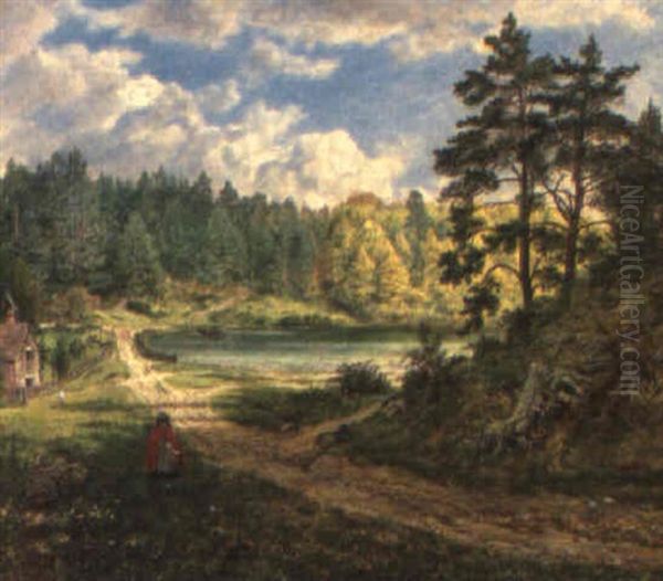 A Wooded Landscape With Figures By A Lake - view 1