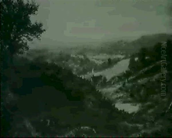 An Extensive Wooded Landscape With Cattle On A Track - view 1